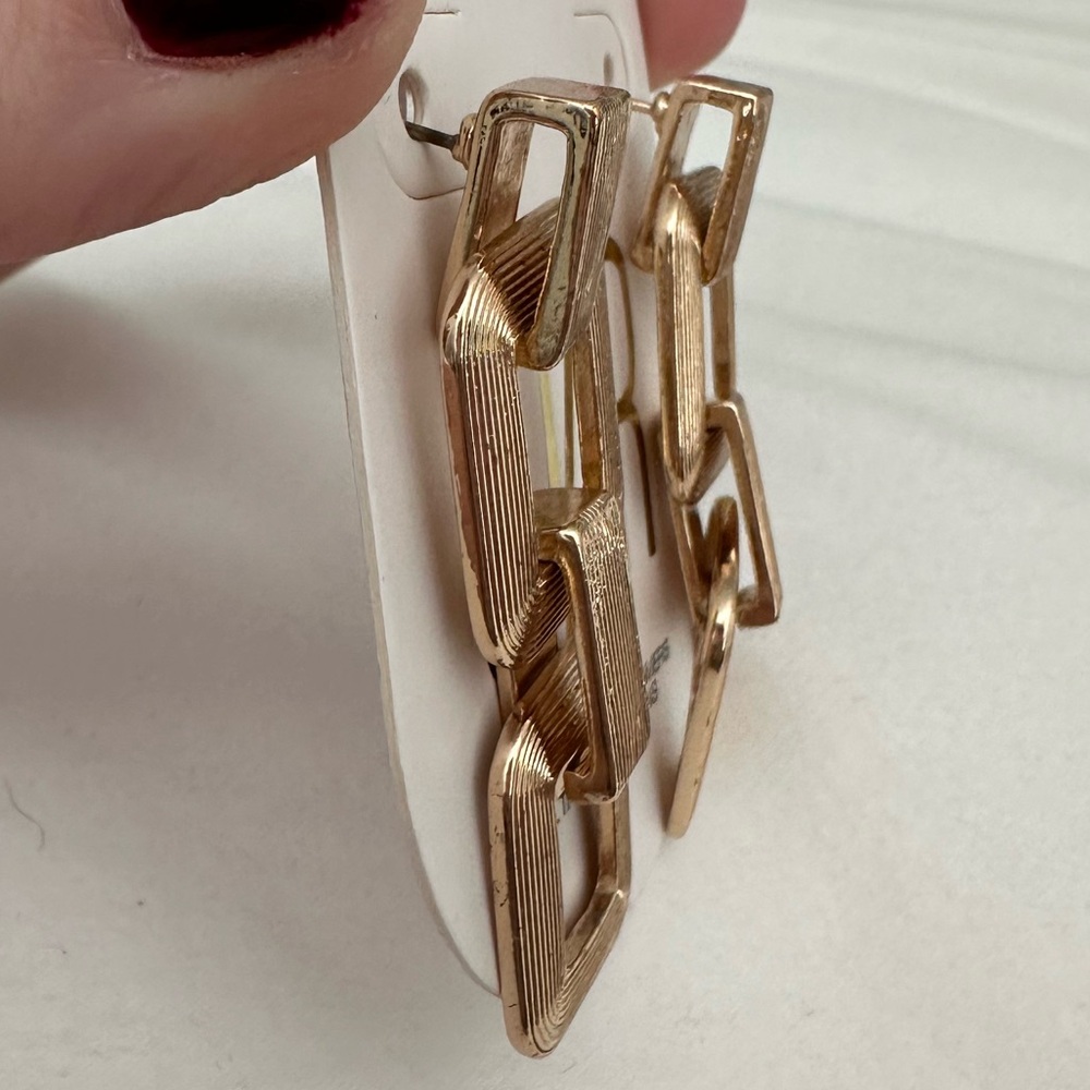 WORN ONCE, Gold Geometric Drop Earrings - Picture 3 of 4